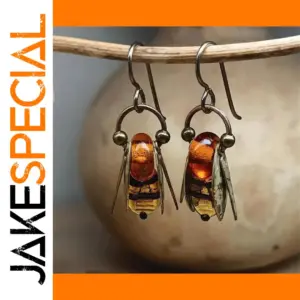 Vintage Bee Drop Earrings with Amber Stone