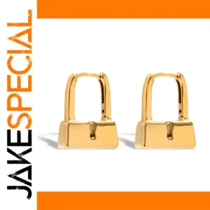 Stainless Steel Lock-Shaped Gold Hoop Earrings