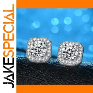 Geometric Silver Stud Earrings with White Zircon