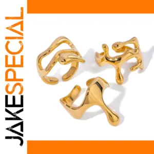 Gold Geometric Open Stainless Steel Ring for Women