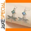 Vintage Silver Dragonfly Drop Earrings with Inlay