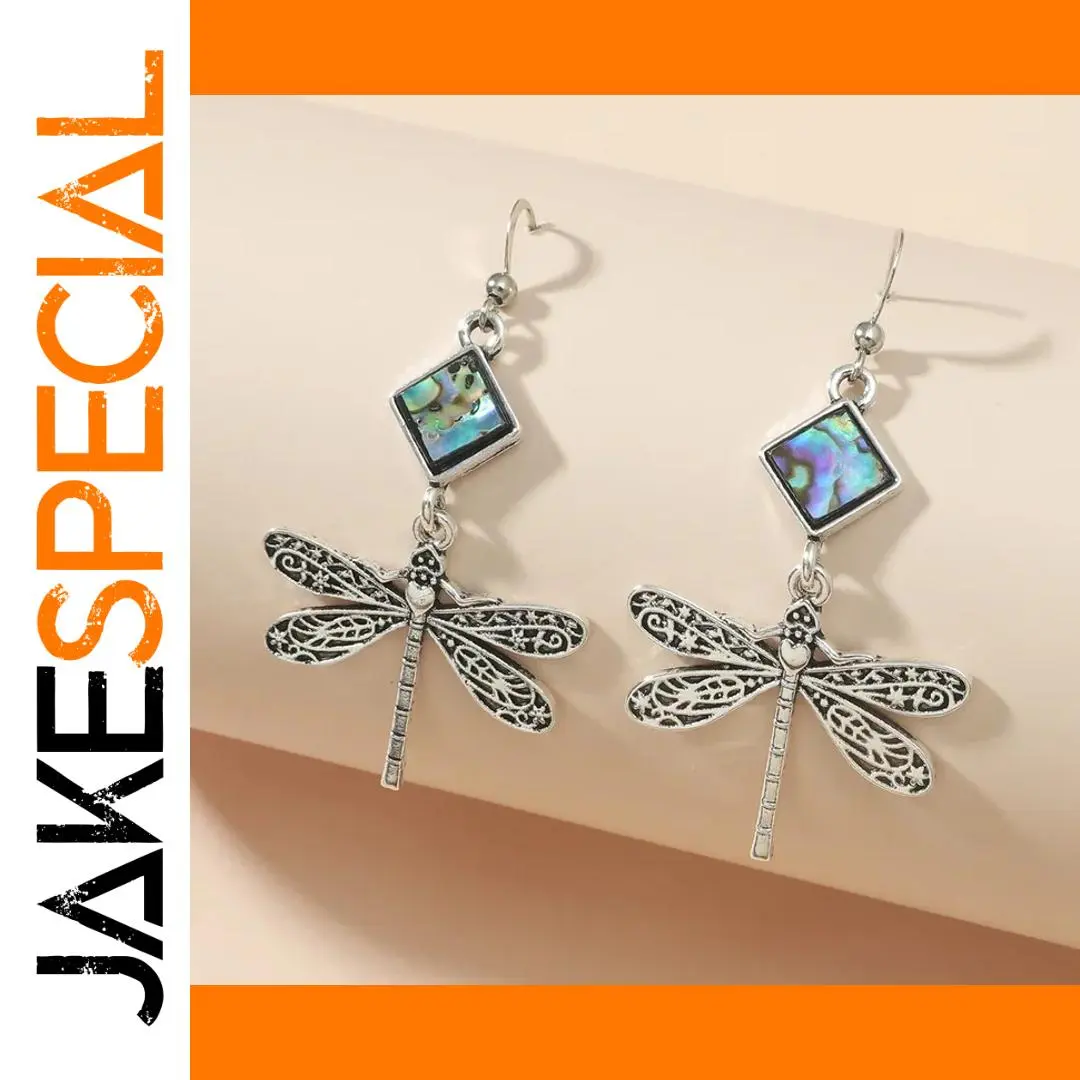 Vintage Silver Dragonfly Drop Earrings with Inlay 1 Vintage Silver Dragonfly Drop Earrings with Inlay