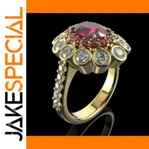 Gold and Red Gem Cocktail Ring