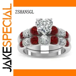 Sterling Silver Heart Ring Set with Cubic Zirconia