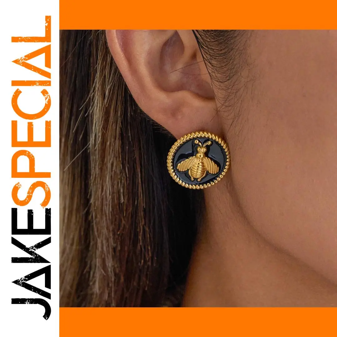 Black Stainless Steel Bee Stud Earrings 1 Black Stainless Steel Bee Stud Earrings