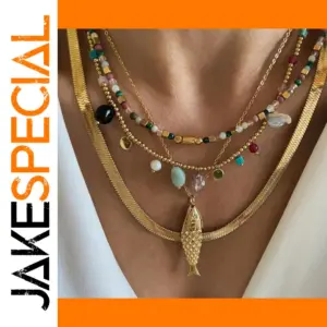 Gold Stainless Steel Fish Pendant Necklace