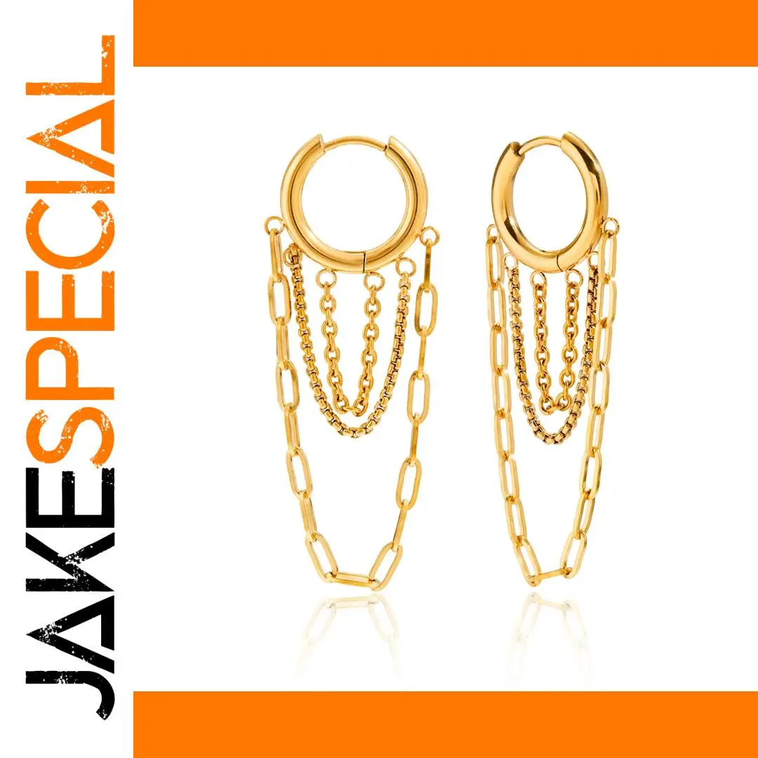 Stainless Steel Gold Finish Chain Earrings 1 Stainless Steel Gold Finish Chain Earrings