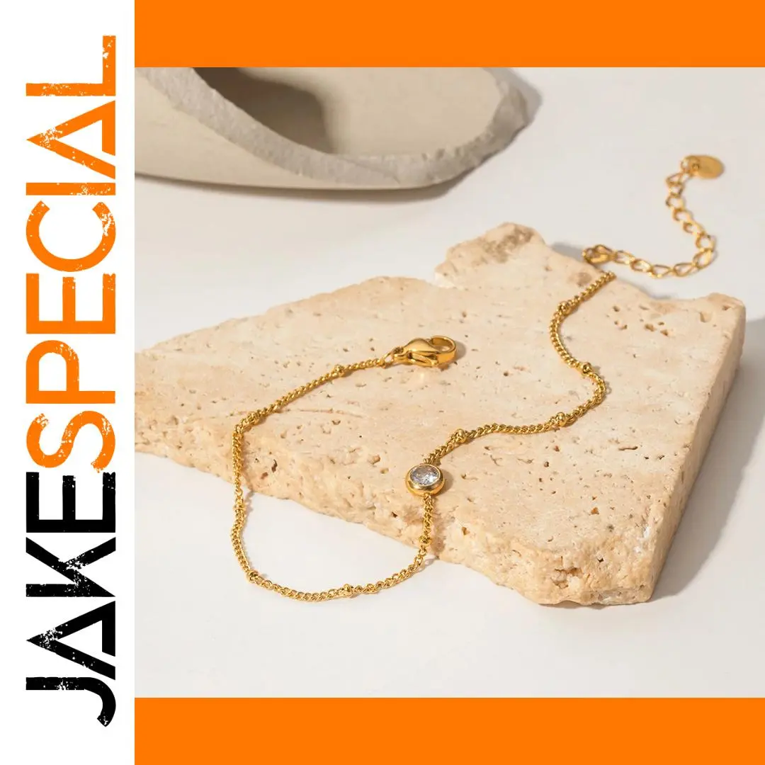 Stainless Steel Gold Anklet with Zircon Accent 1 Stainless Steel Gold Anklet with Zircon Accent