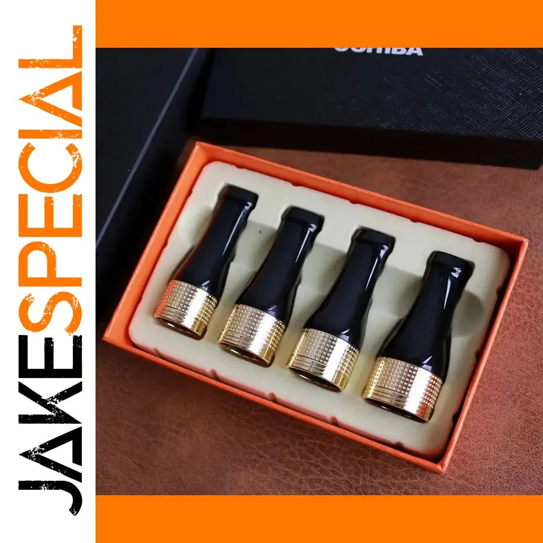 Black Cigar Holder Pipe Set with Gold Accents 1 Black Cigar Holder Pipe Set with Gold Accents