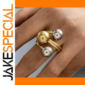 Bold Stainless Steel Adjustable Ring with Beads