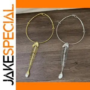 Fish Bone Pendant Necklace in Gold or Silver