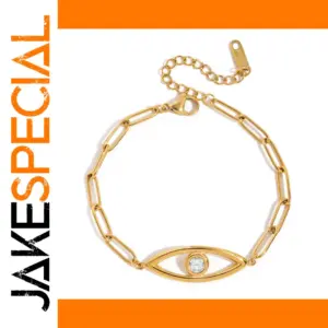Elegant Gold-Finish Stainless Steel Evil Eye Bracelet