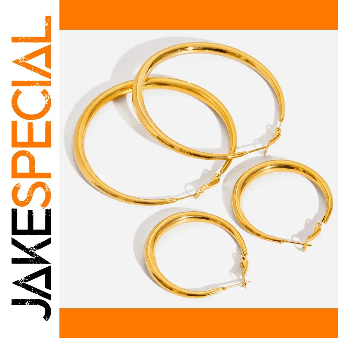 Glossy Vegan Stainless Steel Gold Hoop Earrings 1 Glossy Vegan Stainless Steel Gold Hoop Earrings