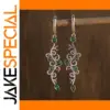 Floral Drop Earrings with Green Stones