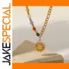 Sun Pendant Necklace with Opal and Beads