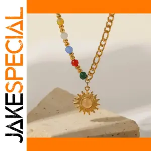 Sun Pendant Necklace with Opal and Beads
