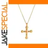 Stainless Steel Gold Cross Necklace with Zircon