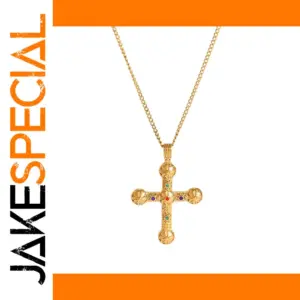 Stainless Steel Gold Cross Necklace with Zircon
