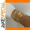 Gold Stainless Steel Wide Hollow Cuff Bracelet