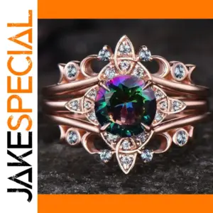 Women's Fashion Ring Set with Rainbow Stone