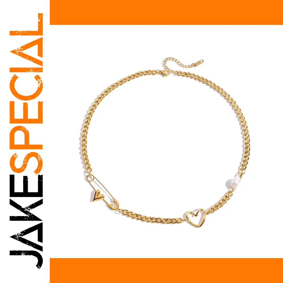 Stainless Steel Pearl Necklace with Heart Clasp 1 Stainless Steel Pearl Necklace with Heart Clasp