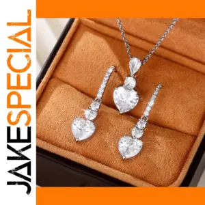 Elegant Silver Heart Necklace and Earrings Set