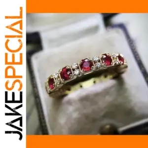 Women's Square Geometric Ring with Red and White Stones