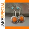 Vintage Geometric Drop Earrings with Orange and Blue Stones
