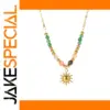 Gold-Tone Beaded Necklace with Sunburst Pendant