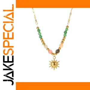 Gold-Tone Beaded Necklace with Sunburst Pendant