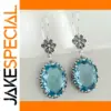 Silver Copper Alloy Dangle Earrings with Blue Cubic Zirconia