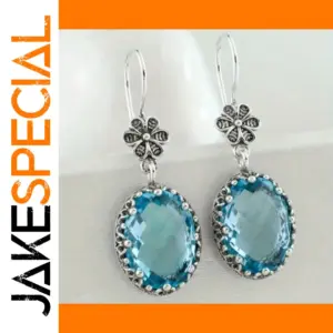 Silver Copper Alloy Dangle Earrings with Blue Cubic Zirconia