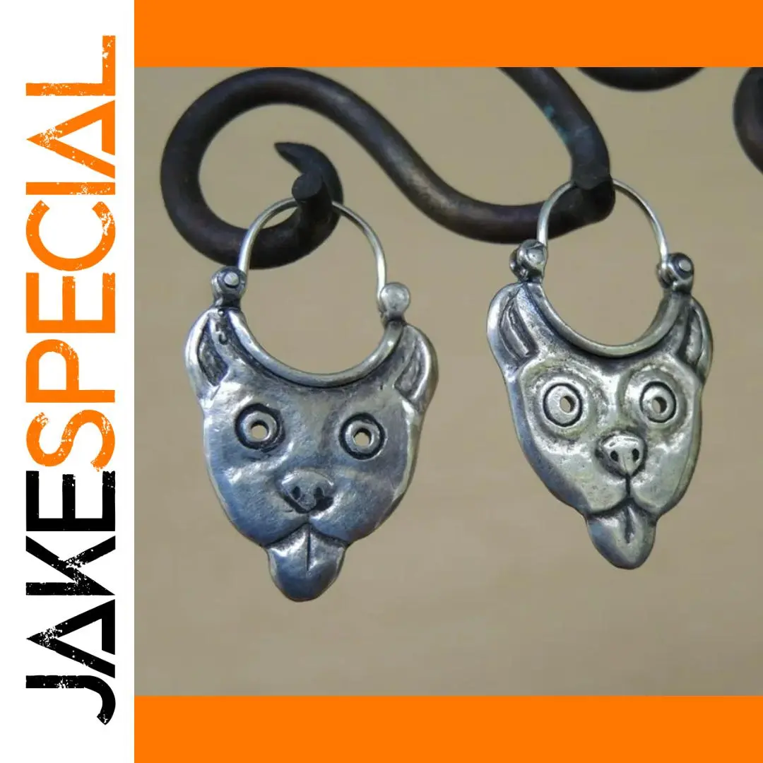 Vintage Silver Animal Face Drop Earrings 1 Vintage Silver Animal Face Drop Earrings