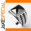 Silver Geometric Men's Ring with Black Zircon