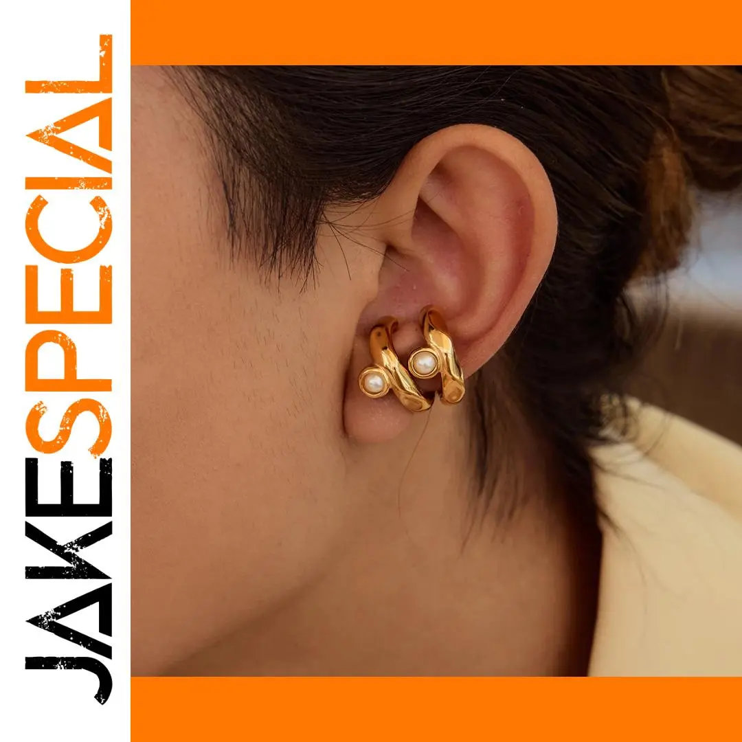 Gold Stainless Steel Pearl Clip Earrings 1 Gold Stainless Steel Pearl Clip Earrings