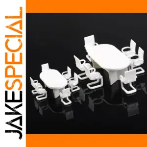 Miniature White Office Desk and Six Chairs Set
