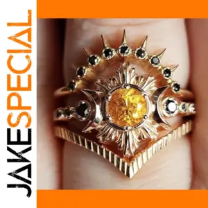 Vintage Gold Women's Ring Set with Zircons