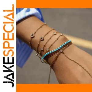 Elegant Stainless Steel Golden and Turquoise Bracelet