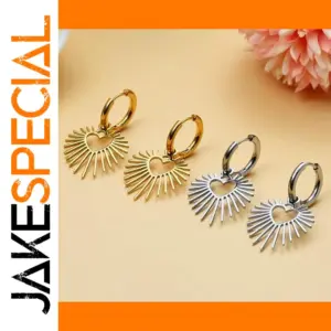 Elegant Stainless Steel Heart Sun Drop Earrings
