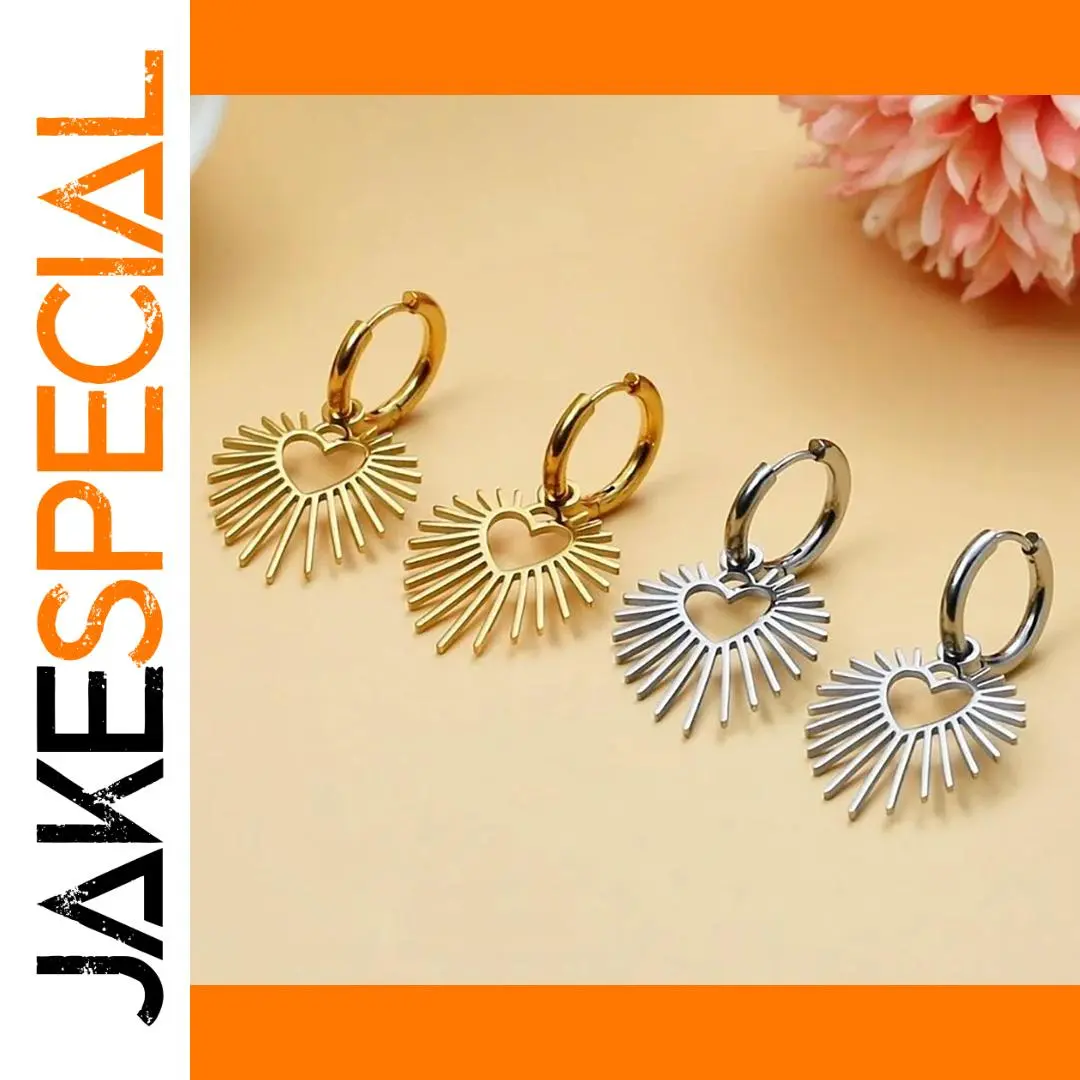 Elegant Stainless Steel Heart Sun Drop Earrings 1 Elegant Stainless Steel Heart Sun Drop Earrings
