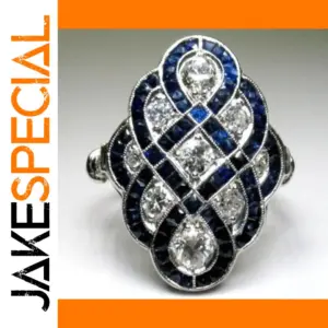Vintage Silver-Inspired Geometric Ring with Dark Blue Zircon