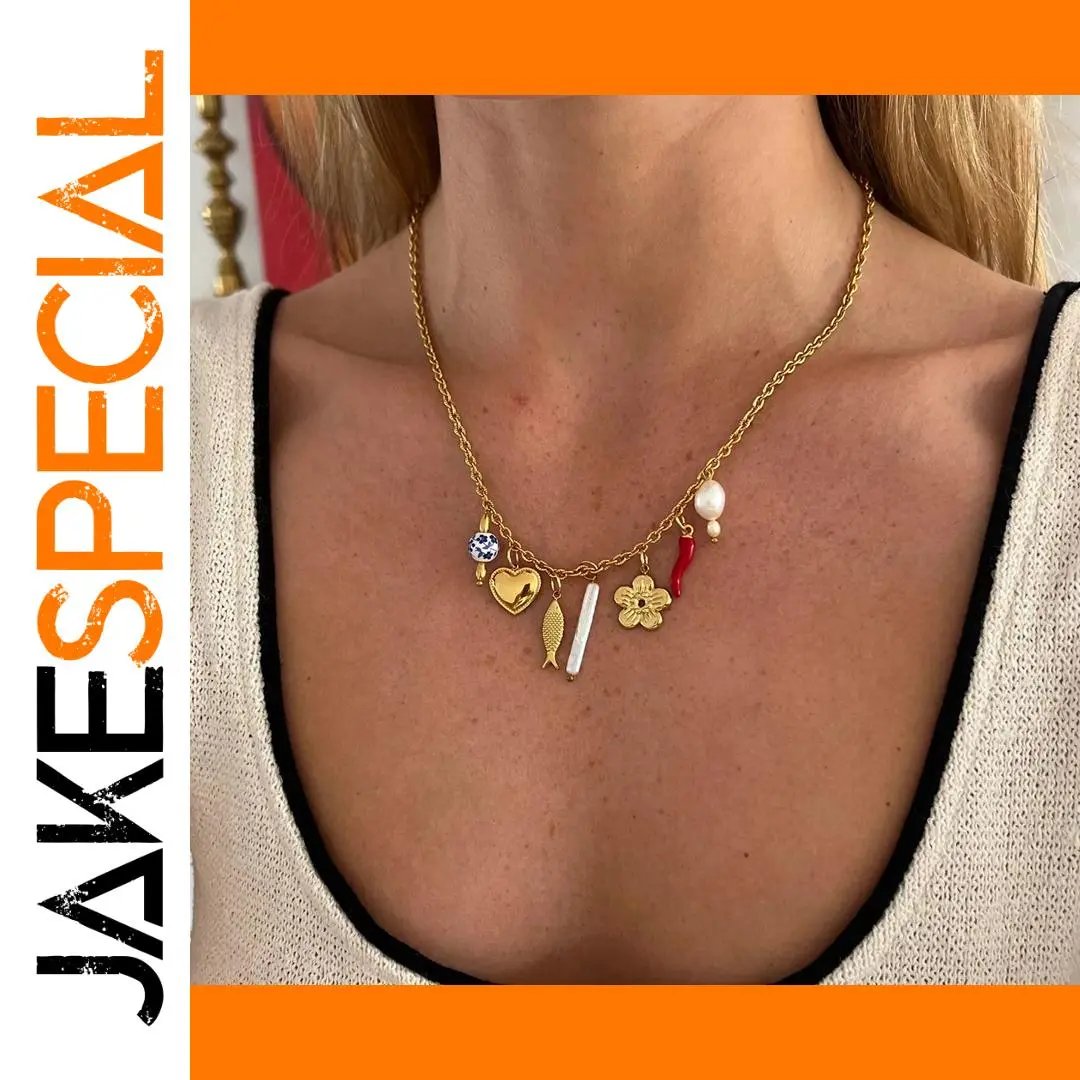 Gold Stainless Steel Mosaic Charm Necklace for Women 1 Gold Stainless Steel Mosaic Charm Necklace for Women