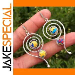 Vintage Silver Drop Earrings with Multicolored Globes