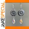 Vintage Sunflower Dangle Earrings with Crystals