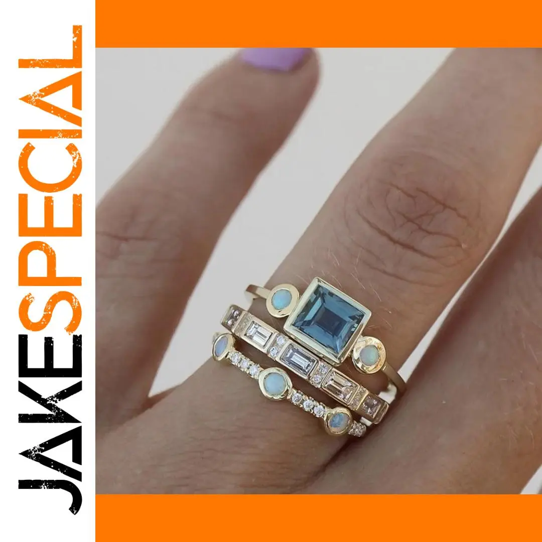 Gold-Tone Geometric Wedding Ring Set for Women 1 Gold-Tone Geometric Wedding Ring Set for Women