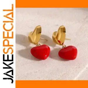 Stainless Steel Red Heart Dangle Earrings