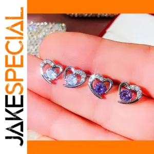 Heart-Shaped Silver Earrings with Zircon Stones