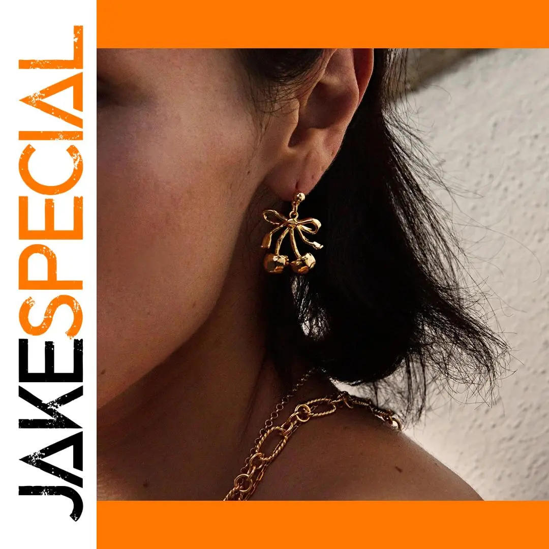 Gold Stainless Steel Cherry Earrings JDE0111022 1 Gold Stainless Steel Cherry Earrings JDE0111022