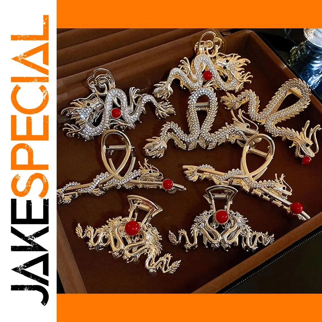 Chinese Zodiac Dragon Hair Clip in Gold Tone 1 Chinese Zodiac Dragon Hair Clip in Gold Tone