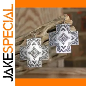 Vintage Silver Geometric Square Drop Earrings